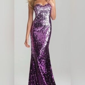 Night Moves Silver Gradient Black Prom Or Formal Dress W/Train Sz 14 Worn Once